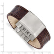 Stainless Steel Brushed Dark Brown Leather ID Bracelet