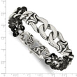 Stainless Steel Polished Antiqued Black Leather Bracelet
