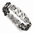 Stainless Steel Polished Antiqued Black Leather Bracelet