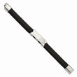 Stainless Steel Brushed and Polished Black Leather 8.5in ID Bracelet
