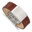 Stainless Steel Brushed Medium Brown Leather ID Bracelet