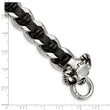 Stainless Steel Polished Blk Leather Antiqued Skull Bracelet