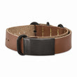 Stainless Steel Brushed Black IP Brown Leather Adj. ID Bracelet