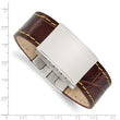 Stainless Steel Polished Brown Leather/Yellow Stitch ID Bracelet