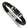 Stainless Steel Brushed/Polished Blk Leather Blk Rubber Bracelet