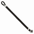 Stainless Steel Polished Black IP Braided Black Leather CZ Bracelet