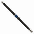 Stainless Steel Polished Blk & Blue IP Blk Rubber Blk Leather Bracelet