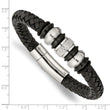 Stainless Steel Brushed/Polished Blk Leather Blk IP Blk Rubber Bracelet