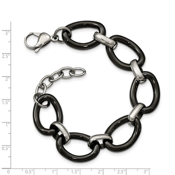 Stainless Steel Polished w/ Black Ceramic w/ 1in ext. Bracelet