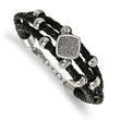 Stainless Steel Polished w/Druzy and Crystal Leather w/.75in ext. Bracelet