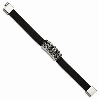 Stainless Steel Polished Black CZ Rubber band Bracelet