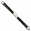 Stainless Steel Polished Blk Leather ID Bracelet