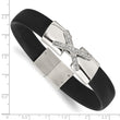 Stainless Steel Polished CZ Silicone Band Bracelet