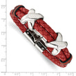 Stainless Steel Polished Red Leather and Rubber Bracelet