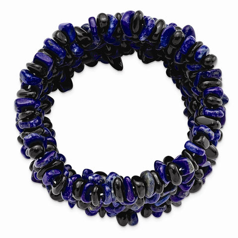 Lapis Lazuli and Black Tourmaline Wide Stretch Bracelet