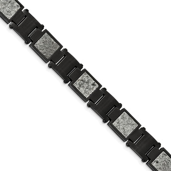 Stainless Steel Polished Black IP w/Sedimentary Rock Inlay 8.5in Bracelet