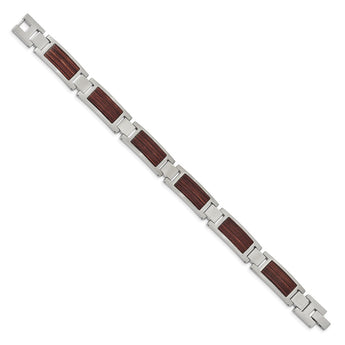 Stainless Steel Brushed with Wood Inlay 8.75in Link Bracelet