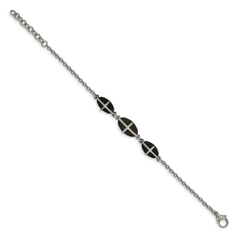 Stainless Steel Polished Black IP-plated 7in w/1in ext. Cross Bracelet