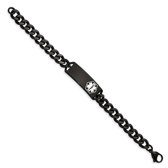 Stainless Steel Polished Black IP w/White Enamel 8in MED ID Bracelet