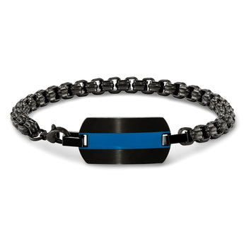 Stainless Steel Brushed and Polished Black IP w/Blue Enamel 8in Bracelet