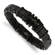 Stainless Steel Brushed Black IP-plated Black Leather Bracelet