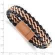 Stainless Steel Brushed Rose IP-plated Brown Leather Bracelet