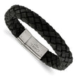 Stainless Steel Brushed Black Leather Bracelet