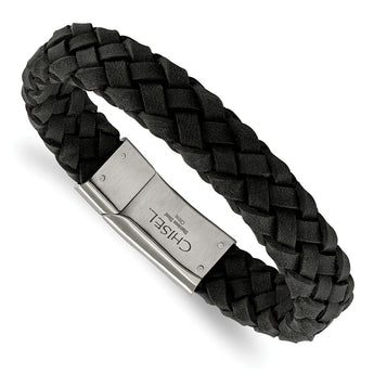Stainless Steel Brushed Black Leather Bracelet