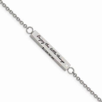 Stainless Steel Polished CZ Enjoy the little things w/ 1.5in ext Bar Bracel