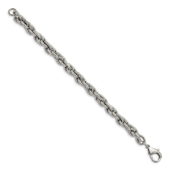 Stainless Steel Polished Textured Fancy Rope 8in Bracelet