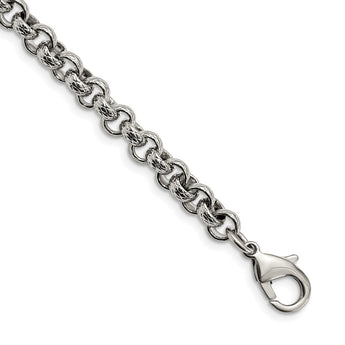 Stainless Steel Polished Textured Link 8.25in Bracelet