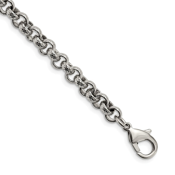 Stainless Steel Polished Textured Link 8.25in Bracelet