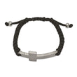 Stainless Steel Brushed and Polished Black Nylon Adjustable Cross Bracelet