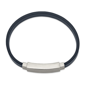 Stainless Steel Polished Blue Leather 8.5in ID Bracelet