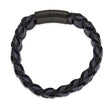 Stainless Steel Brushed Black IP-plated Blue Leather 8.5in Bracelet