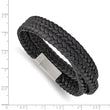 Stainless Steel Brushed Black Leather Braided 23in Wrap Bracelet
