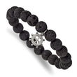 Stainless Steel Brushed GunMetal IP Lava Stone Ship's Wheel Stretch Bracele