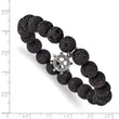 Stainless Steel Brushed GunMetal IP Lava Stone Ship's Wheel Stretch Bracele