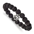 Stainless Steel Brushed GunMetal IP Lava Stone Ship's Wheel Stretch Bracele