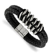 Stainless Steel Black Rubber & Leather 8.5in Bracelet