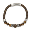 Stainless Steel Antiqued and Polished Tiger's Eye Leather 8.5in Bracelet