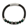 Stainless Steel Antiqued & Polished Black Agate/Green Tiger's Eye Leather B