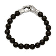 Stainless Steel Polished Black Agate Beads 9in Bracelet