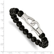 Stainless Steel Polished Black Agate Beads 9in Bracelet