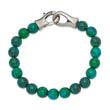 Stainless Steel Polished Green Spot Stone Beaded 9in Bracelet