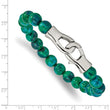 Stainless Steel Polished Green Spot Stone Beaded 9in Bracelet