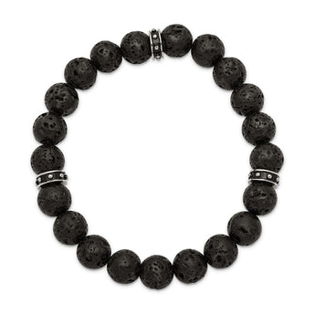 Stainless Steel Polished Black Enamel Lave Stone Beads Stretch Bracelet