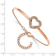 Stainless Steel Polished Rose IP White Enamel CZ Heart w/2in ext. Bracelet