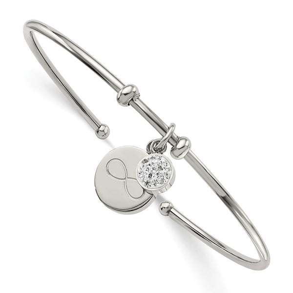 Stainless Steel Polished w/Preciosa Crystal Infinity Dangles Flexible Bangl