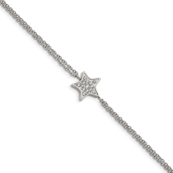 Stainless Steel Polished with CZ Star 6.25in with 2in ext. Bracelet